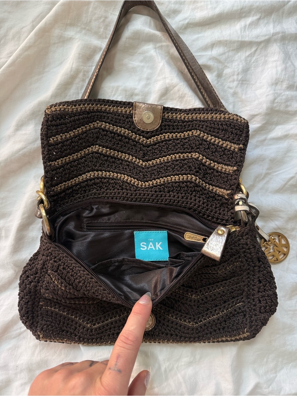 The Sak Brown Crochet Shoulder Bag with Gold Hardware - Picture 4 of 4